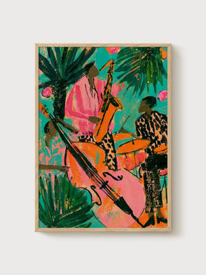 Jazz Musicians Pop Art Print poster in oak frame