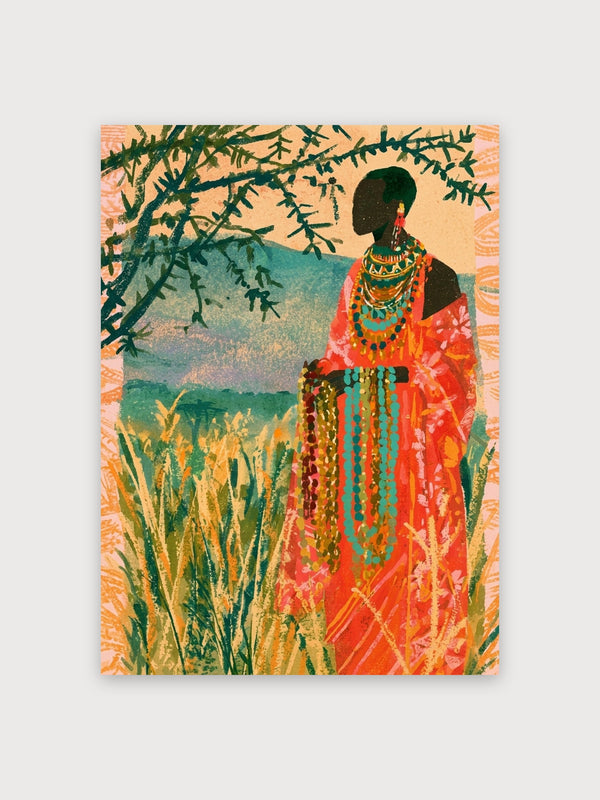 African Woman Landscape Beaded Dress - Digital Download