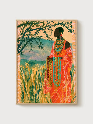 African Woman Portrait Print poster in oak frame