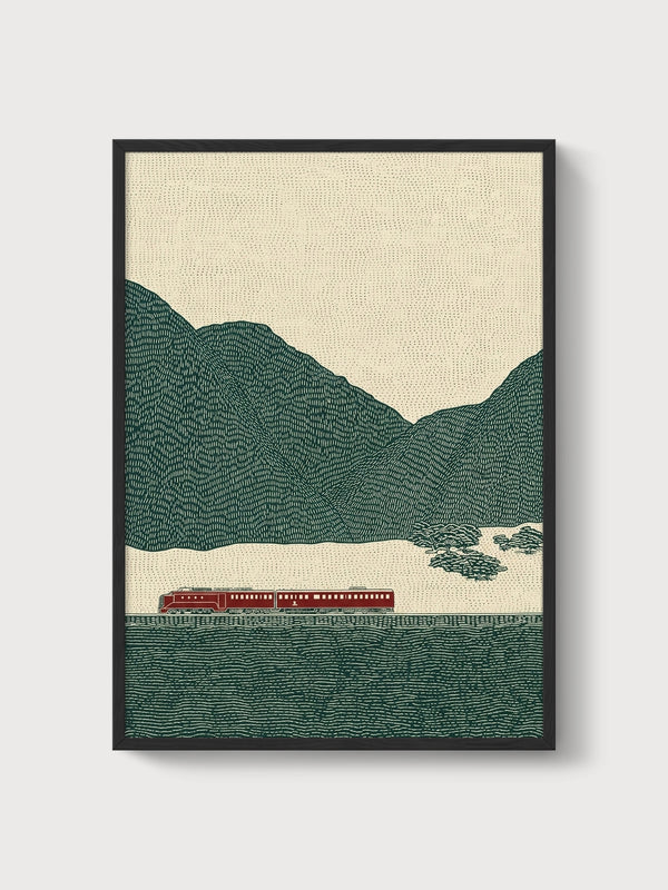 Vintage Train Poster poster in black frame
