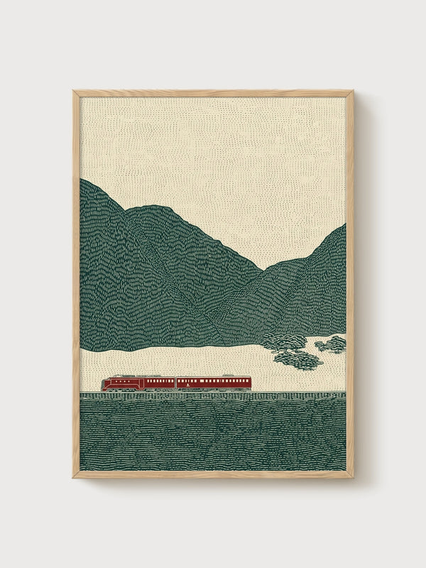 Vintage Train Poster poster in oak frame