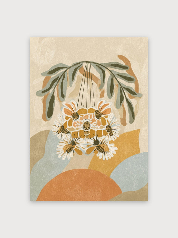 Modern Botanical Bees And Daisies - Digital Download