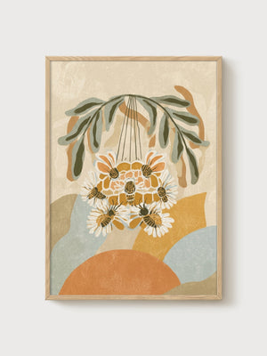 Sage Green Wall Art poster in oak frame