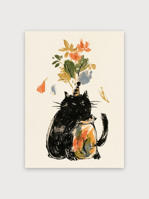 Black Cat Flower Vase Celebration - Digital Download