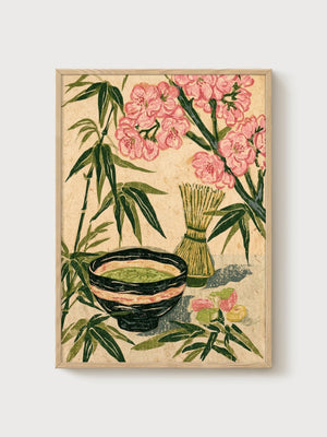 Japanese Matcha Tea Ceremony Art Nouveau Print poster in oak frame