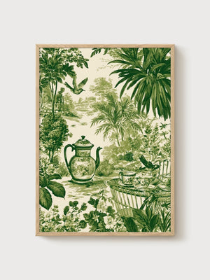 Vintage Toile Garden Print poster in oak frame