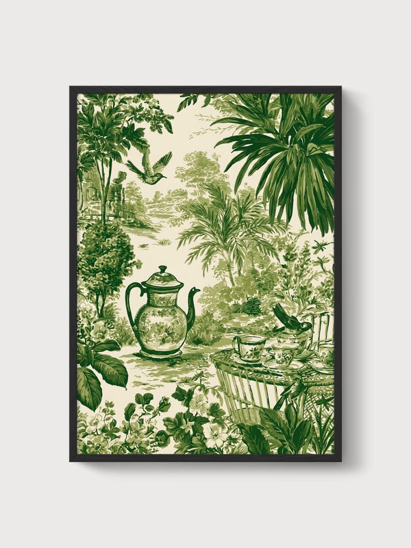 Vintage Toile Garden Print poster in black frame
