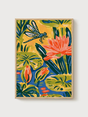 Dragonfly Wall Art poster in oak frame