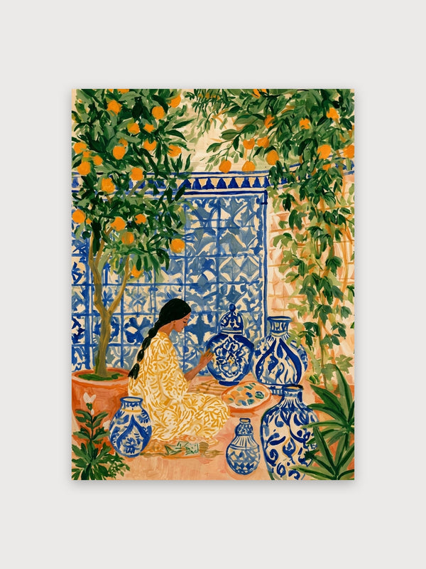Woman Orange Garden Moroccan Tiles - Digital Download