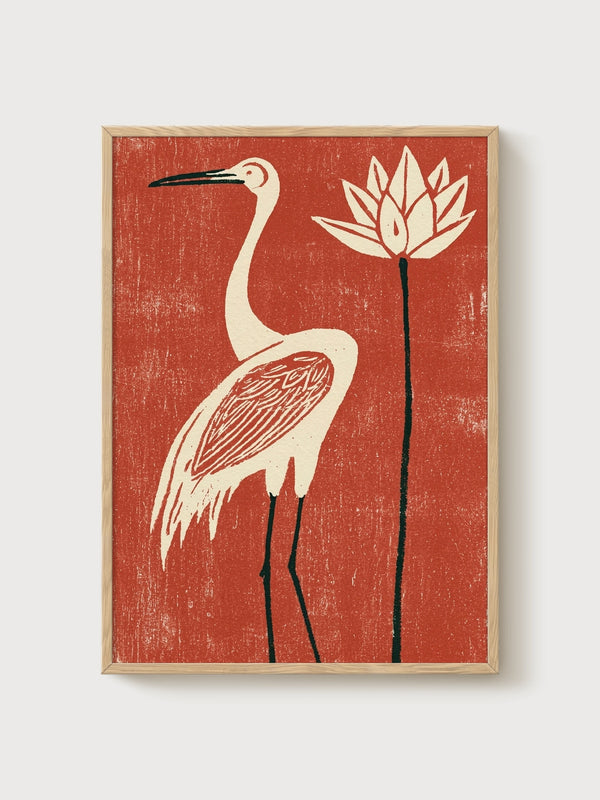 Blue Heron Wall Art poster in oak frame