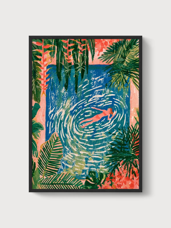 Tropical Swimmer Poster poster in black frame