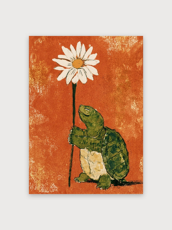Turtle With Daisy Retro Print - Digital Download