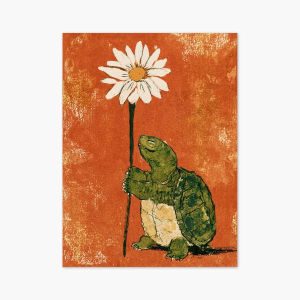 Tortoise with Daisy Flower Print art print