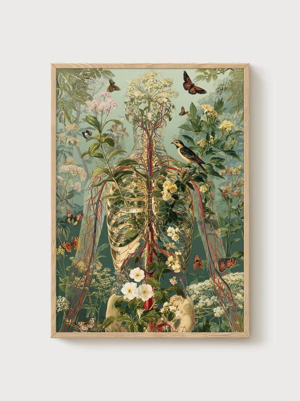 Vintage Anatomical Botanical Art poster in oak frame