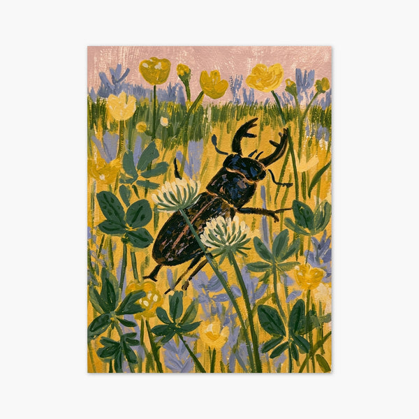 Stag Beetle Wildflower Wall Art art print