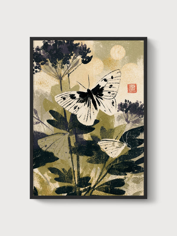 Japanese Butterfly Art Print poster in black frame