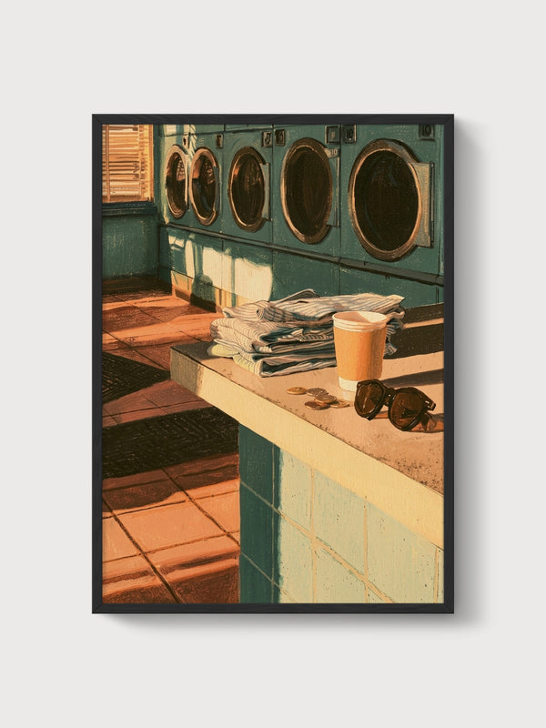 Retro Laundromat Poster poster in black frame