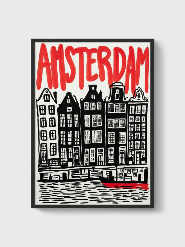 Amsterdam Travel Poster poster in black frame