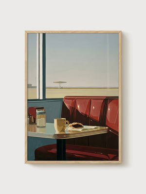 Retro Diner Booth Poster poster in oak frame