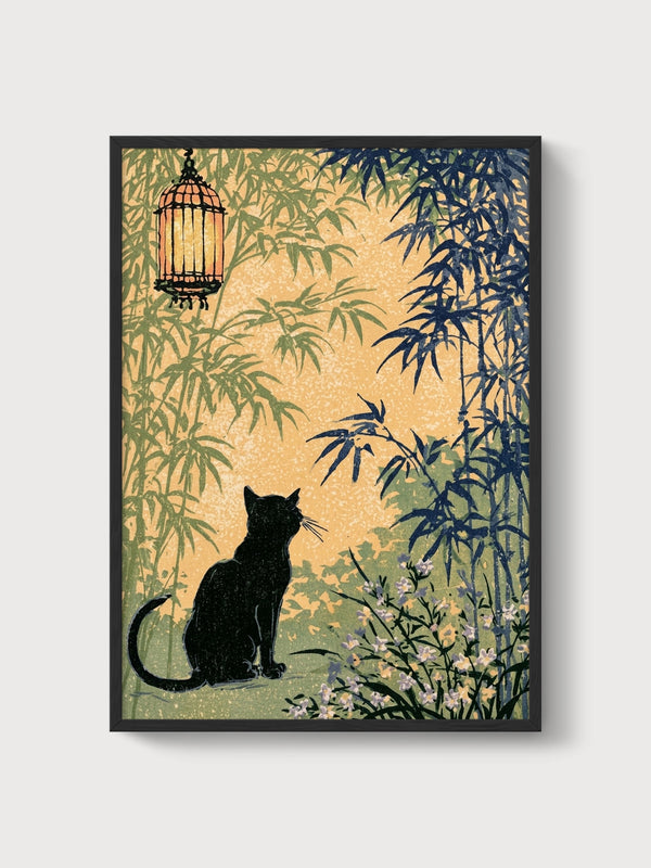 Black Cat Art Print poster in black frame