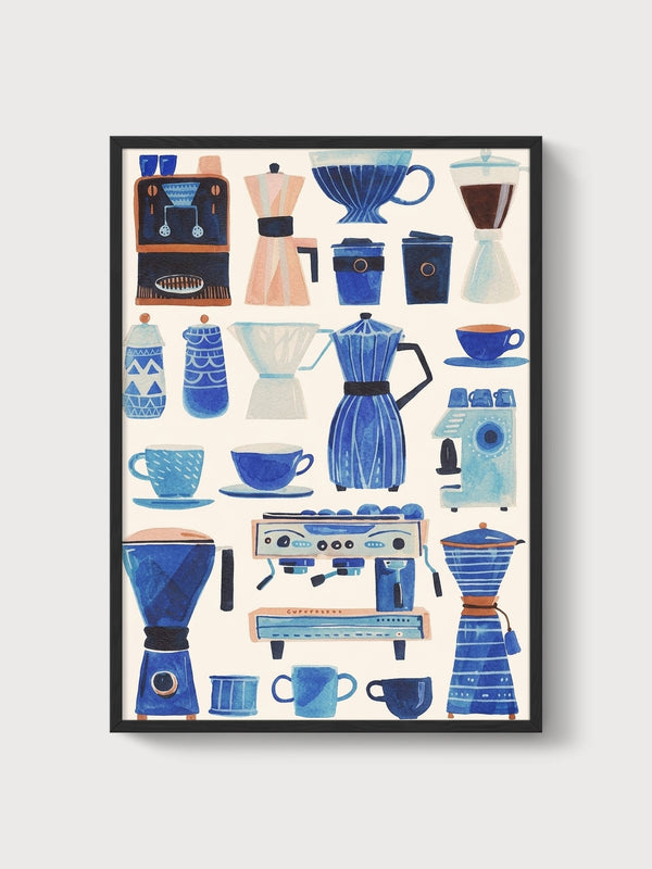Coffee Bar Art Print poster in black frame