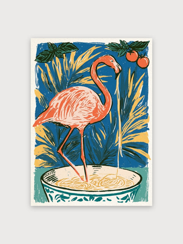 Flamingo Noodle Bowl Retro Print - Digital Download