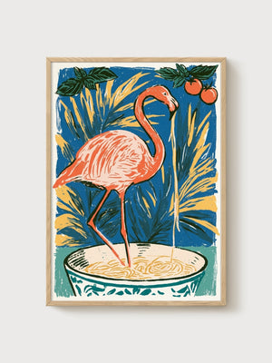 Flamingo Poster poster in oak frame