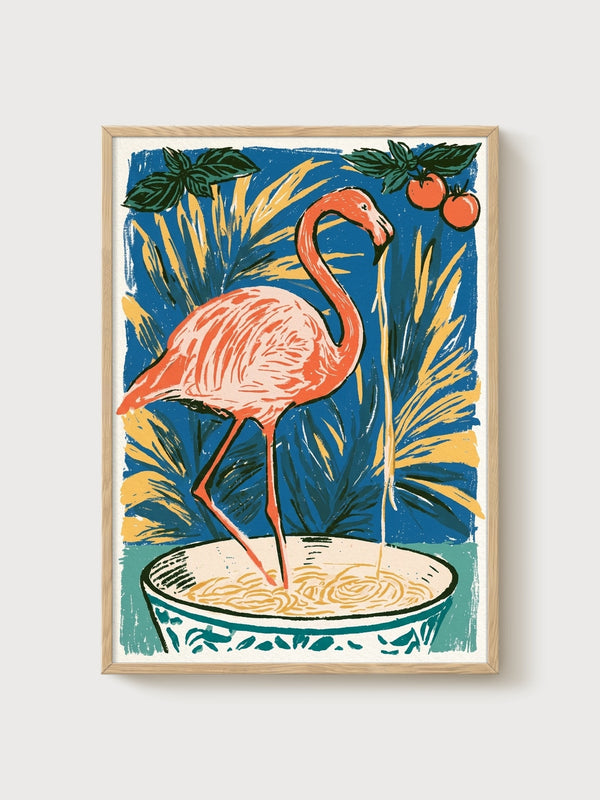 Flamingo Poster poster in oak frame