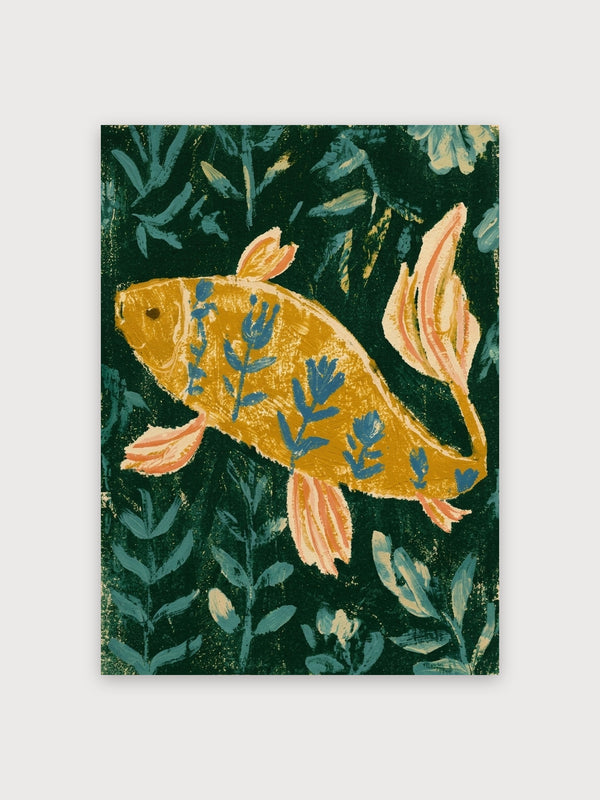 Golden Koi Among Flowers - Digital Download