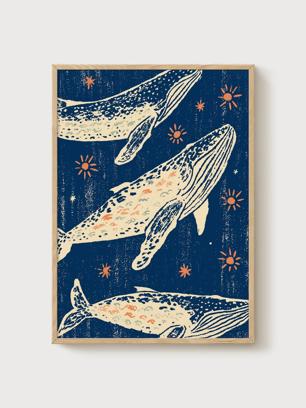 Ocean Wall Art poster in oak frame
