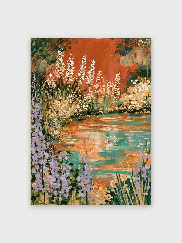 Wildflower Garden Pond Landscape - Digital Download