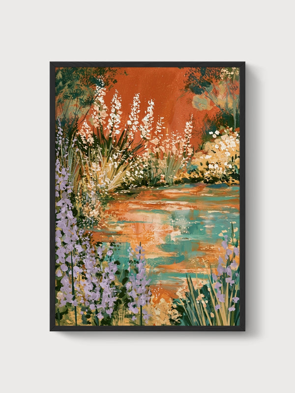 Watercolor Landscape Print poster in black frame