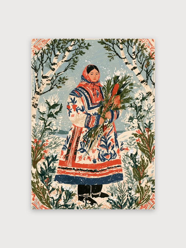 Russian Winter Folk Girl Evergreen - Digital Download