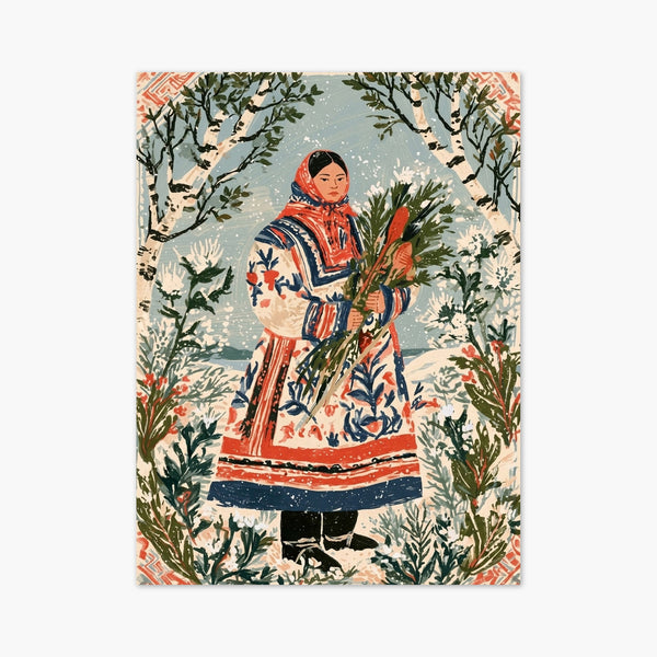 Folk Art Winter Woman Print art print
