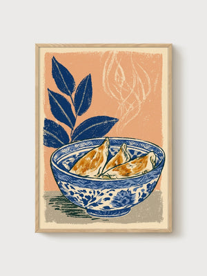 Asian Food Print poster in oak frame