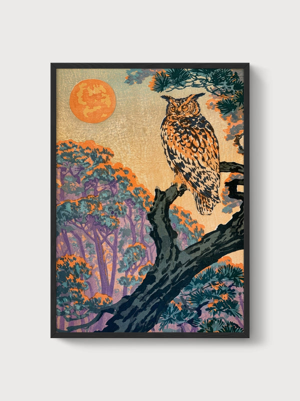 Great Horned Owl Wall Art poster in black frame