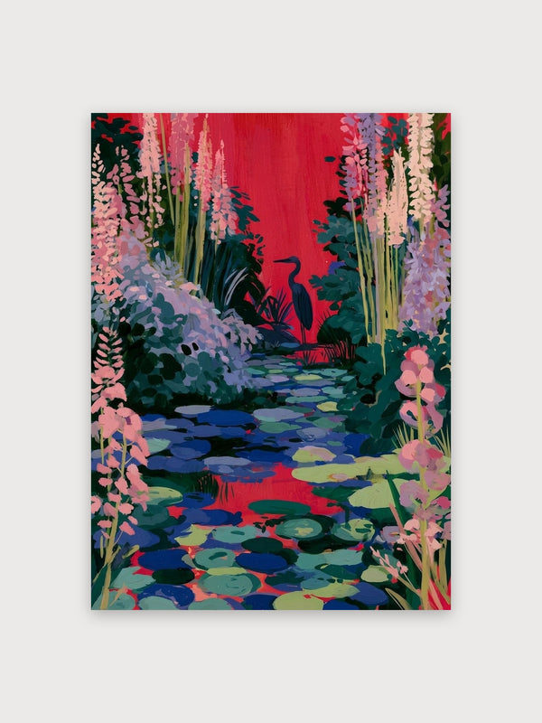 Modern Garden Heron Water Lilies - Digital Download