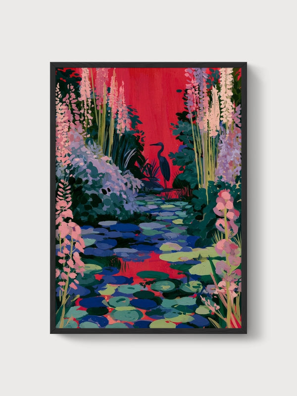 Blue Heron Wall Art poster in black frame