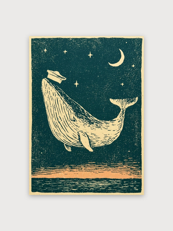 Whale Under Moonlight Vintage Print - Digital Download