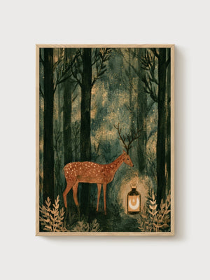 Deer Wall Art poster in oak frame
