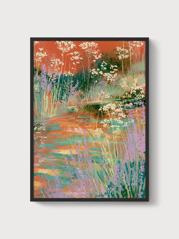 Wildflower Garden Path Print poster in black frame