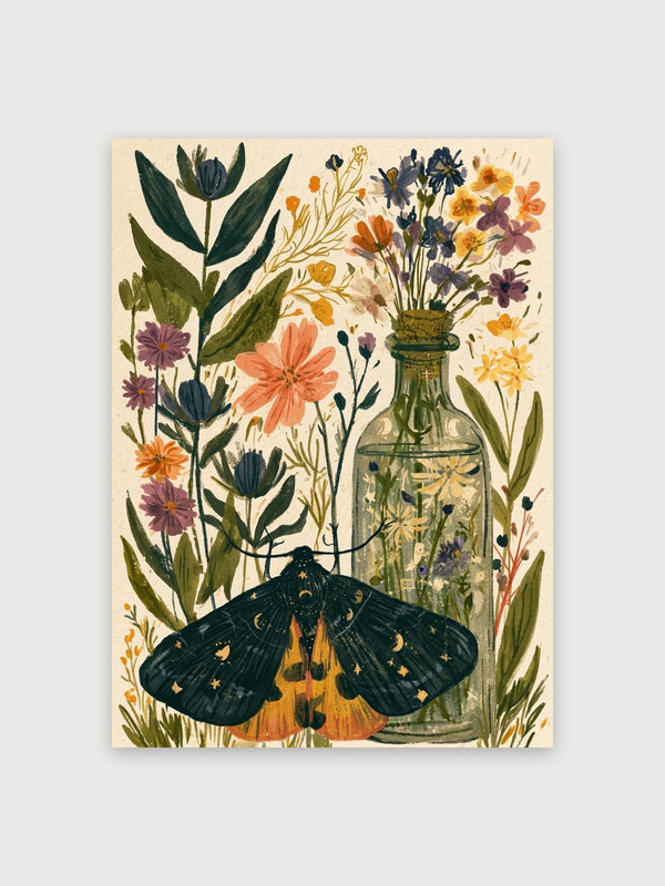 Moth With Wildflowers And Potion Bottle - Digital Download