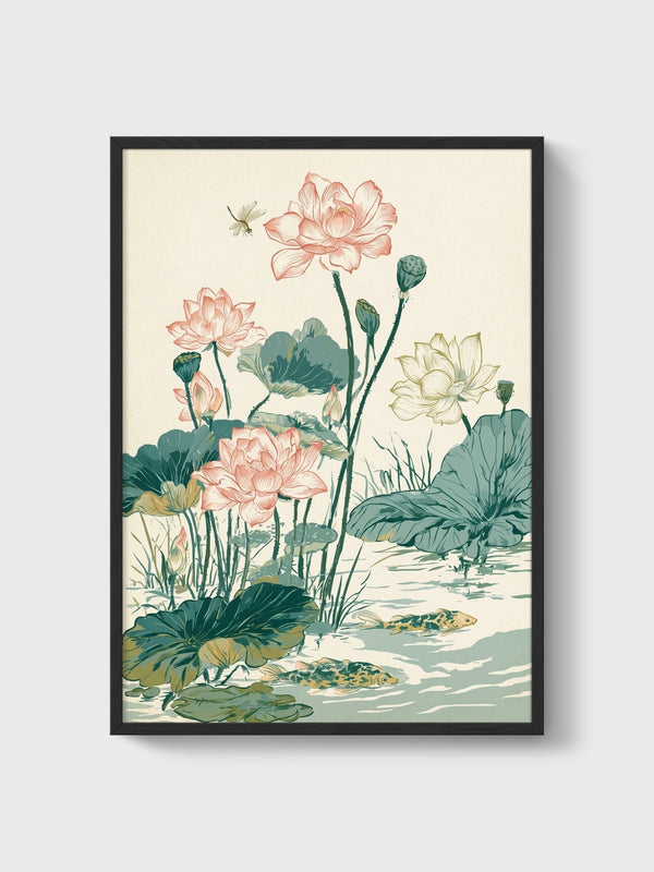 Lotus Flower Wall Art poster in black frame