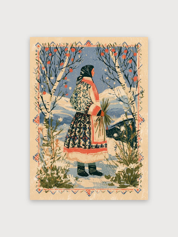 Russian Winter Folk Woman Berries - Digital Download