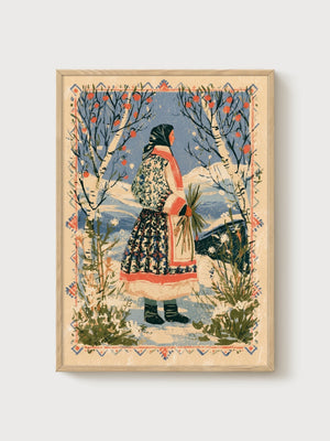 Russian Folk Art Print poster in oak frame