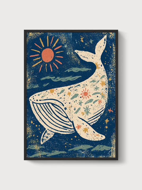 Whale Ocean Print poster in black frame