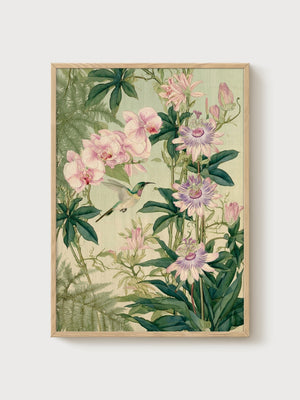 Hummingbird Art Print poster in oak frame