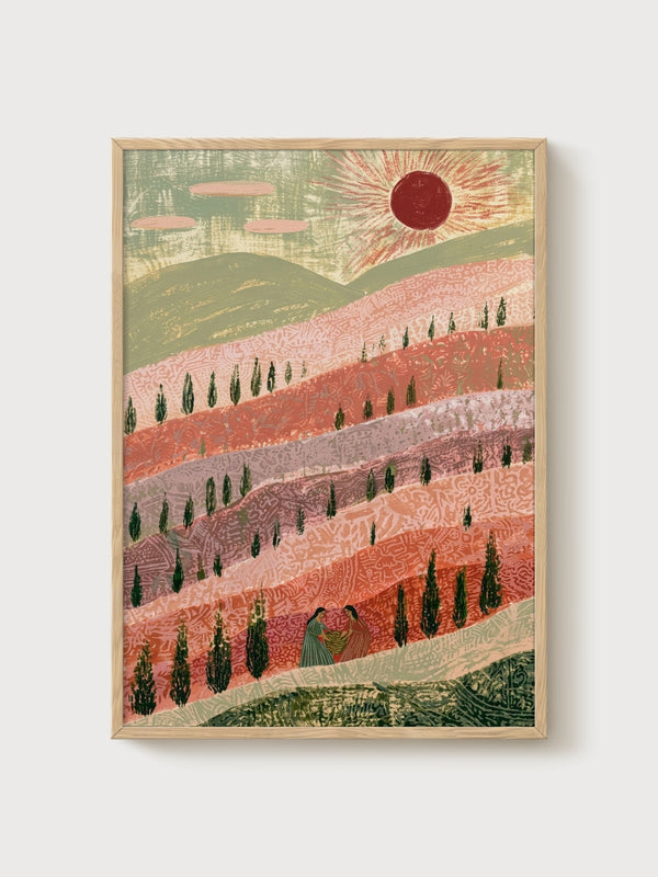 Landscape Wall Art poster in oak frame