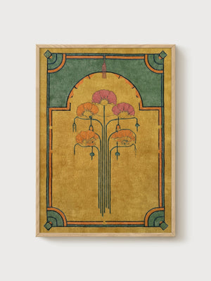 Art Nouveau Botanical Print poster in oak frame