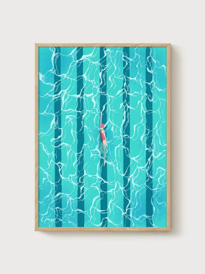 Swimmer Pool Poster poster in oak frame